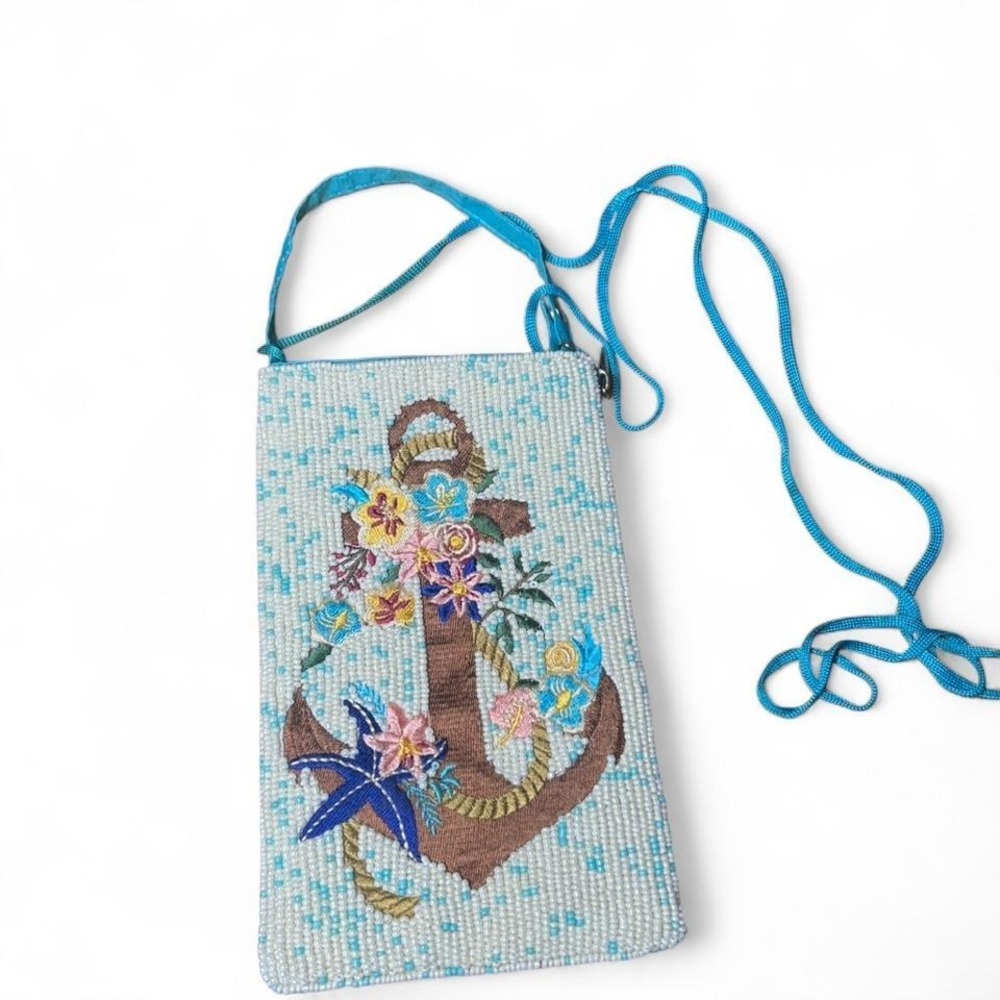 Embroidered/beaded anchor crossbody bag 5" x 7.5" (acc1)